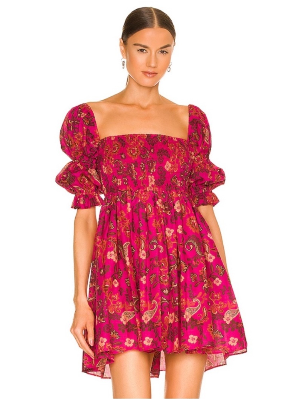 MISA Los Angeles Zadie Dress Pink Floral Puff Sleeve Mini Dress Size Medium